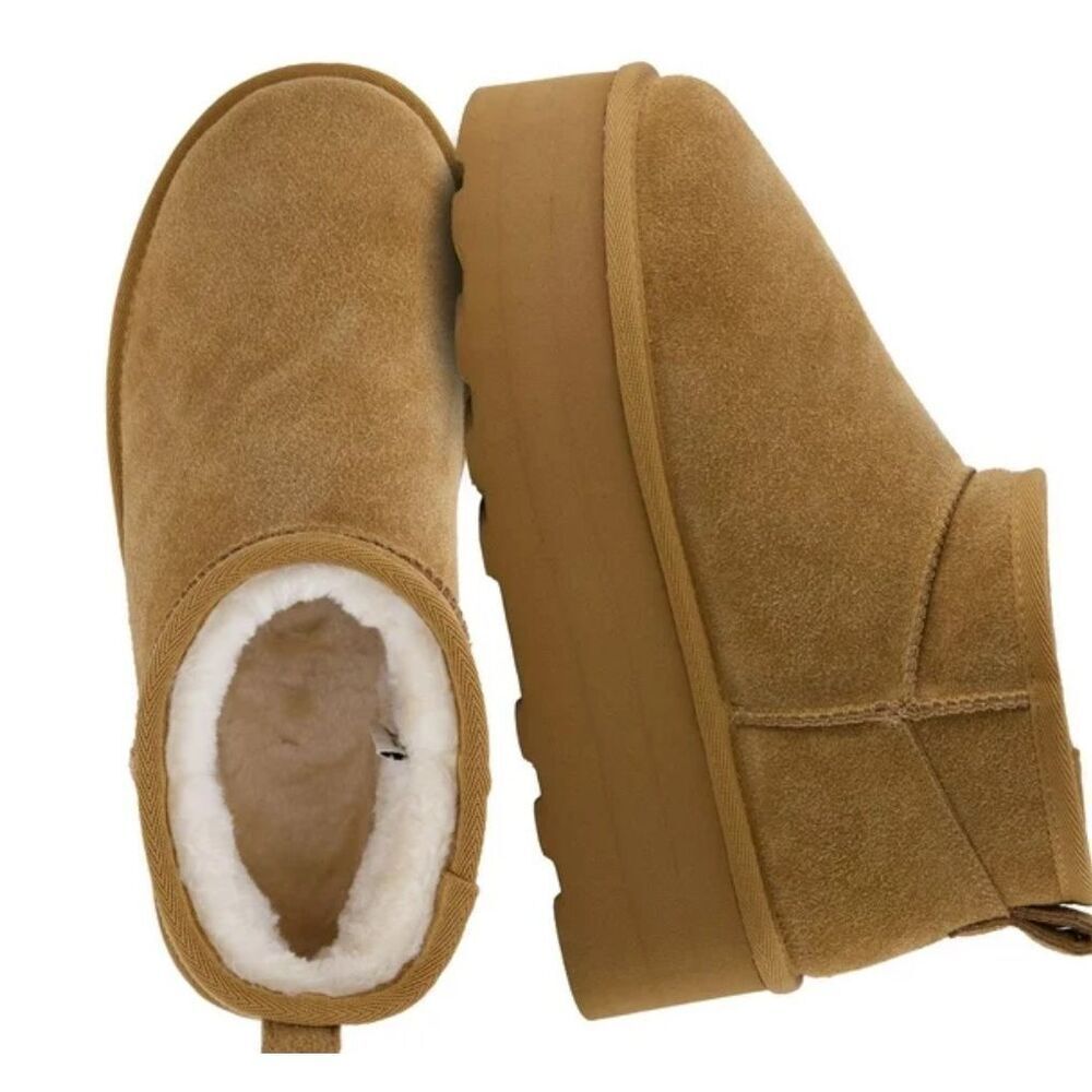 Cushionaire Hippy Women’s Suede Platform Ankle Boots Chestnut Size 8 New